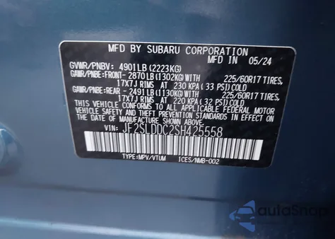 2025 Subaru Forester Premium z USA, uszkodzony, nr VIN JF2SLDDC2SH425558